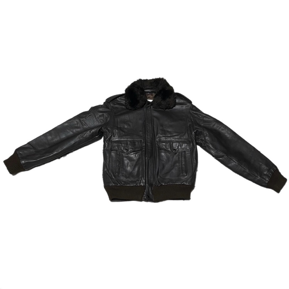 Like New S EU 40 Men's American Express Black Genuine Leather Bomber Jacket